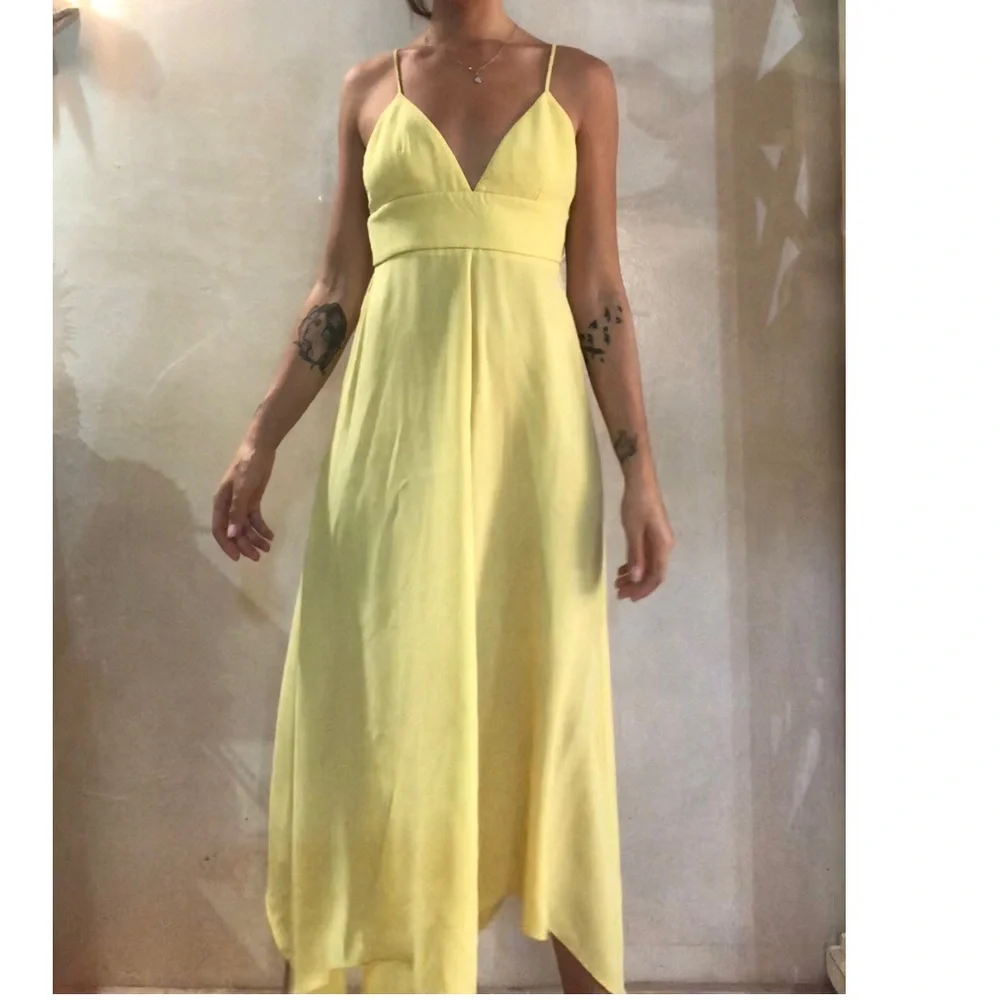 MOSCHINO BOUTIQUE Pastel Yellow Baby Doll Midi Asymmetrical Dress size 6 - Picture 3 of 13